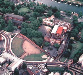 Chester's amphitheatre from the city walls. Photograph taken in June 1997.