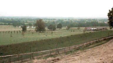 A view northwest from the cave, looking towards the Hall site, to the left of the farm buildings.